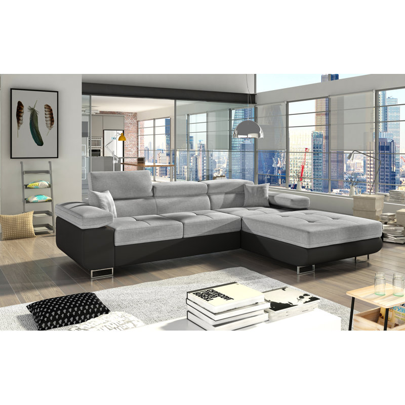 4 Seater Sofa Bed, Grey/Black, Right Hand Facing