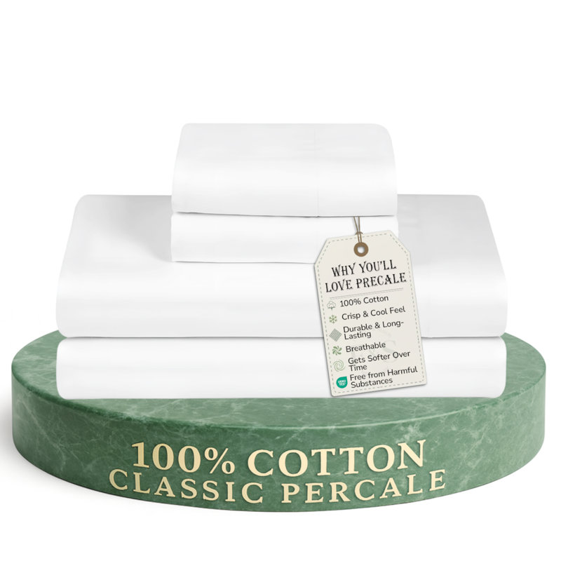 100% Cotton Sheets, 300 Thread Count Percale Weave Bedding, 16" Deep Pocket, Queen Sheet Set with 2 Pillowcases, Burgundy