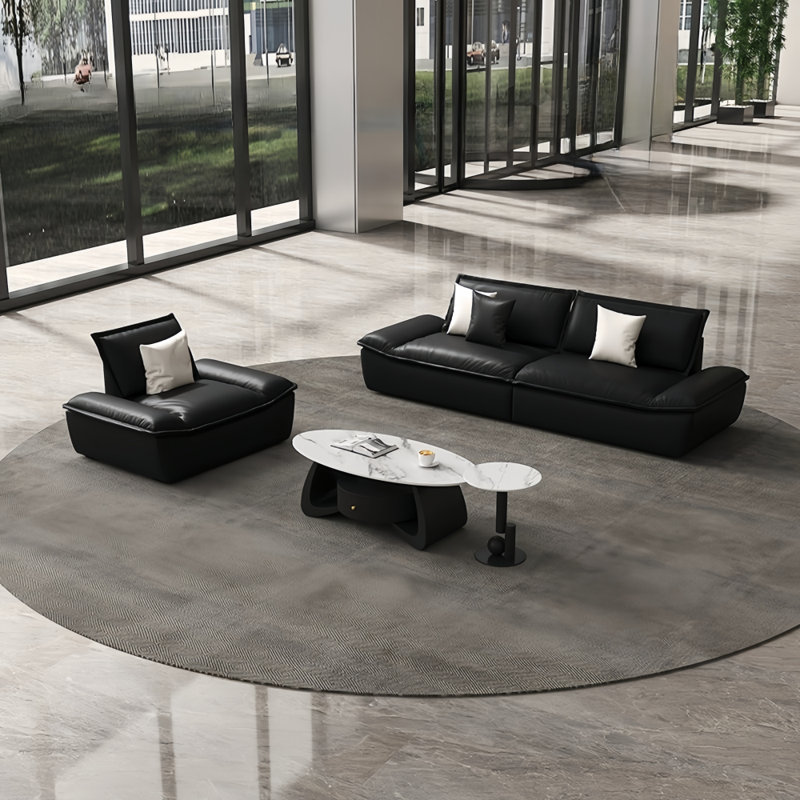 Black faux leather sofa tea table combination