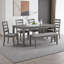 Ensemble de salle à manger 6 pièces pour 6 personnes - Table rectangulaire en bois avec 4 chaises rembourrées + banc, dossier à lattes - Structure en bois d'acacia peu encombrant pour la salle à manger, le bar personnel ou la cuisine familiale-1995774315