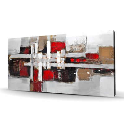 Abstract Shapes with Red Accents - Canvas Art for Home Decor