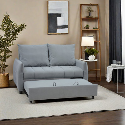 3 In 1 Convertible Bed, Blue Velvet With Interface & Pillows, For Living Space Modern Sleeper Couch, 2 Bed Side Pockets Adjustable Back, Room