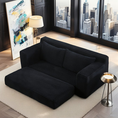 Structure en mousse à mémoire de forme et acier, revêtement en velours côtelé, conception convertible, sans assemblage, noir pour le bureau personnel