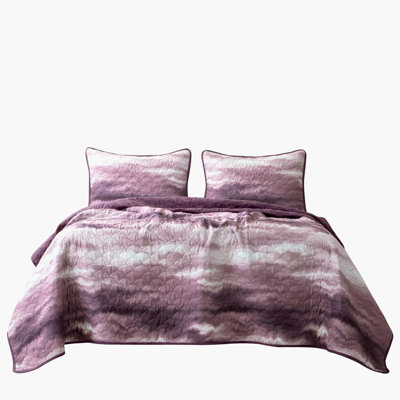 Mauve & Purple Tie-Dye Reversible 3 Piece Bedspread Set,King