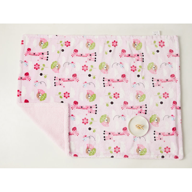 Jeté pour enfants en sherpa réversible à imprimé marina, réversible, riche, moelleuse, douce, en flanelle, molletonnée, girafe et singe de 30 po x 40 po, brun, vert, rose