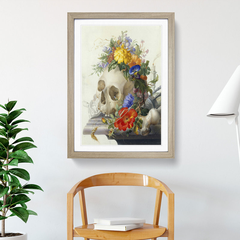 Skull with Flowers Vol.2 by Herman Henstenburgh - Picture Frame Painting, 36cm H x 27cm W x 2cm D, Oak Framed