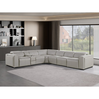 Canapé modulaire inclinable électrique en L 7 pièces avec 3 fauteuils inclinables et appuis-tête électriques en cuir italien