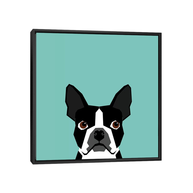Boston Terrier, impression sur toile tendue, H 18 po x l 18 po x P 1,5 po, Toile avec cadre noir, Pas de tapis