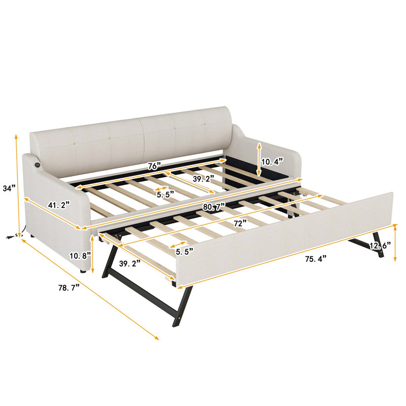 Gelbert Daybed with Trundle, Beige, Twin