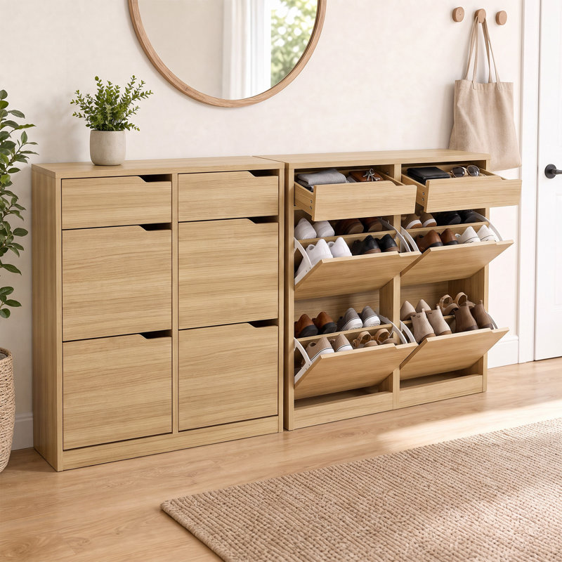 20 - Pair Shoe Storage Cabinet, Natural wood color