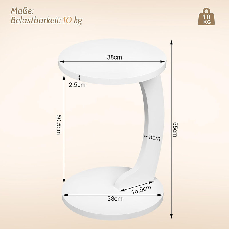 C -Shape Side Table, White