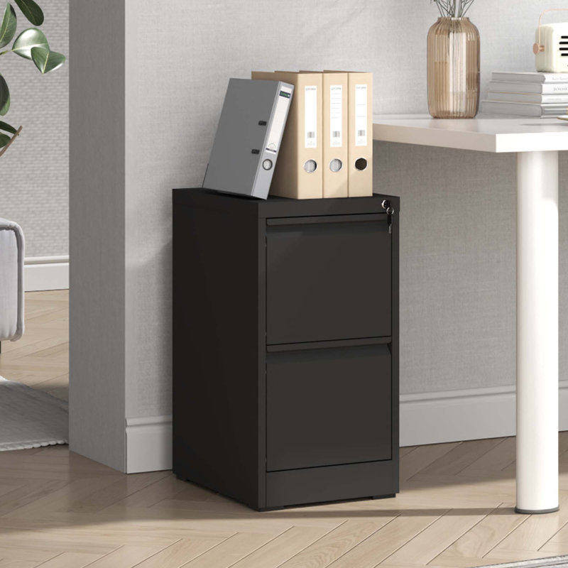 18"D 2 Drawer Metal Vertical File Storage Cabinet with Lock for Home Office A4 Letter/Legal Size, Black