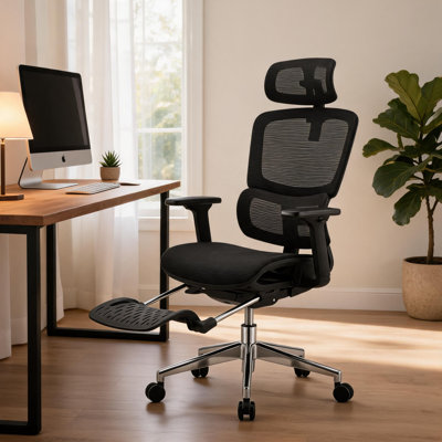 Chaise de bureau en maille à haut dossier ergonomique avec accoudoirs 4D de haute qualité, soutien lombaire dynamique, repose-pieds, appui-tête et dossier inclinable pour bureau d'ordinateur