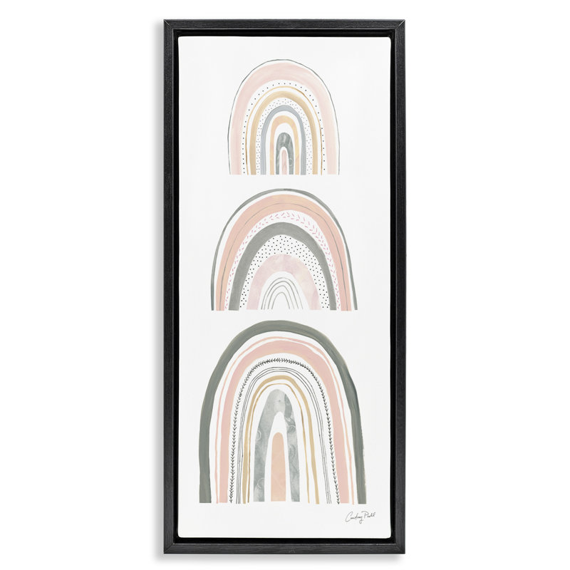 Art mural sur toile flottante ludique, gris et rose, par Courtney Prahl, Cadre flottant noir de jais, H 25 po x l 11 po