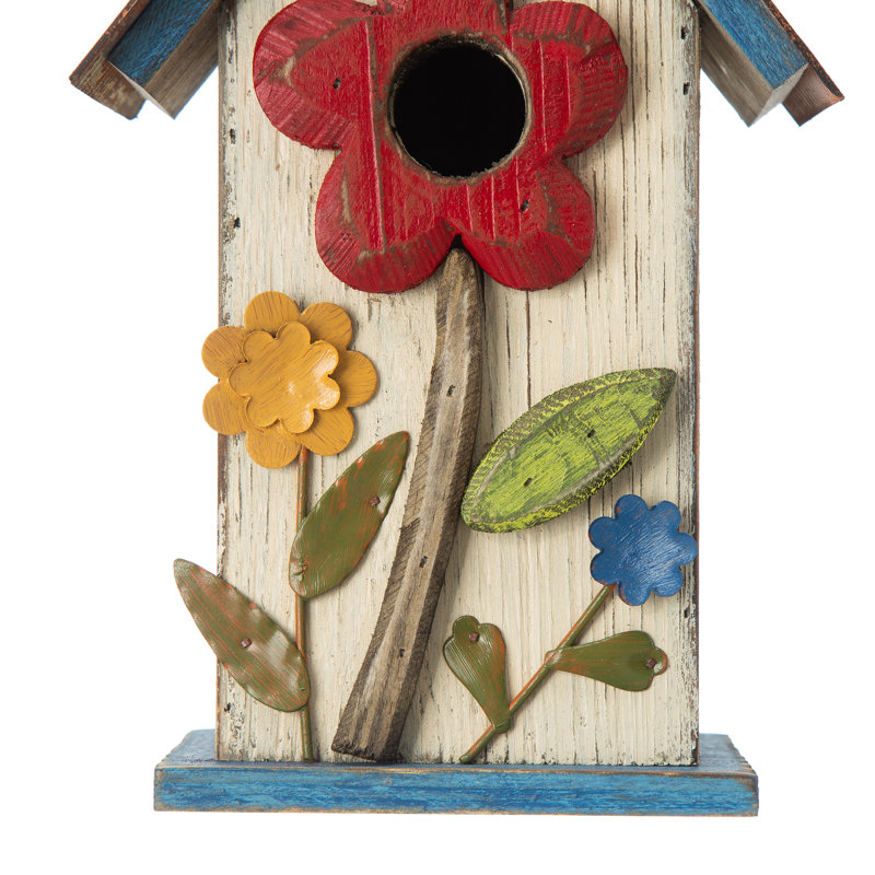 Strader 10.25'' H x 6.25'' W x 4.75'' D Birdhouse, White/Blue