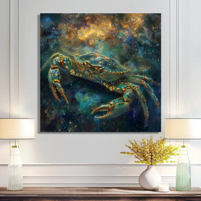 Blue Yellow Astrology Cosmic Cancer II - Astronomy Cancer Wall Art Living Room