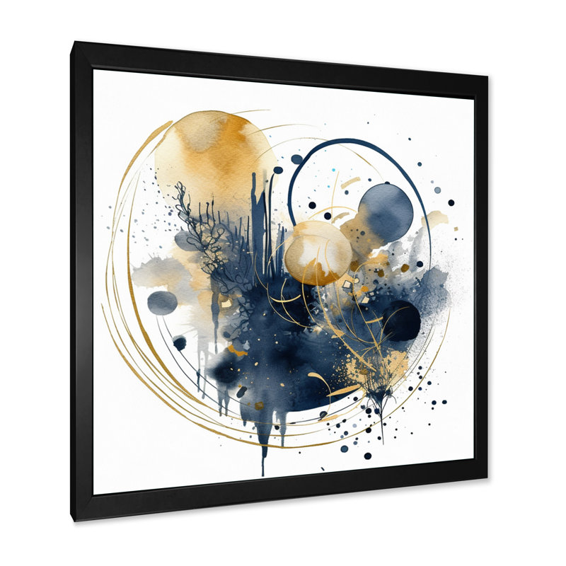 Blue Yellow Minimalims Fludity I " Blue Yellow Minimalims Fludity I ", Black Picture Framed, 16" H x 16" W x 1" D