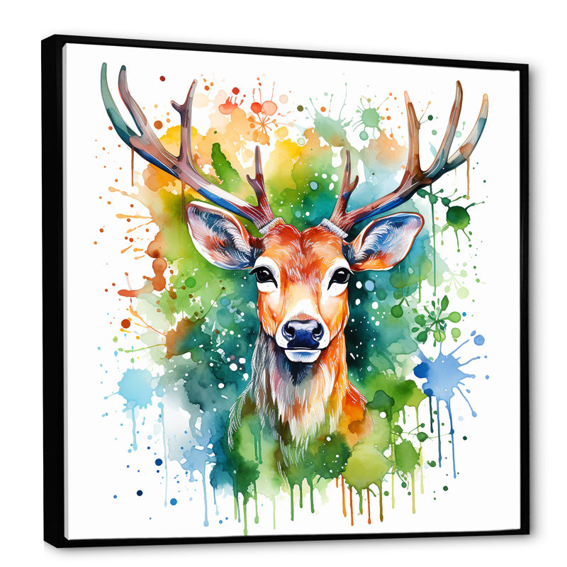 Art mural majestueux, cerf majestueux, Cadre flottant noir, 36" H x 36" W