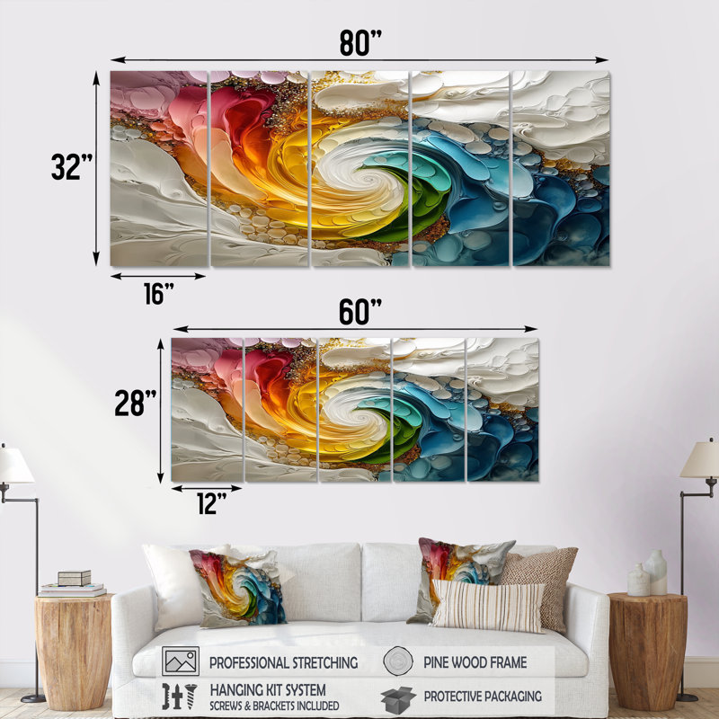 «Vortex rose de la vie accentué de bleu II», ensemble d'art sur toile à spirales abstraites, H 28 po x l 60 po