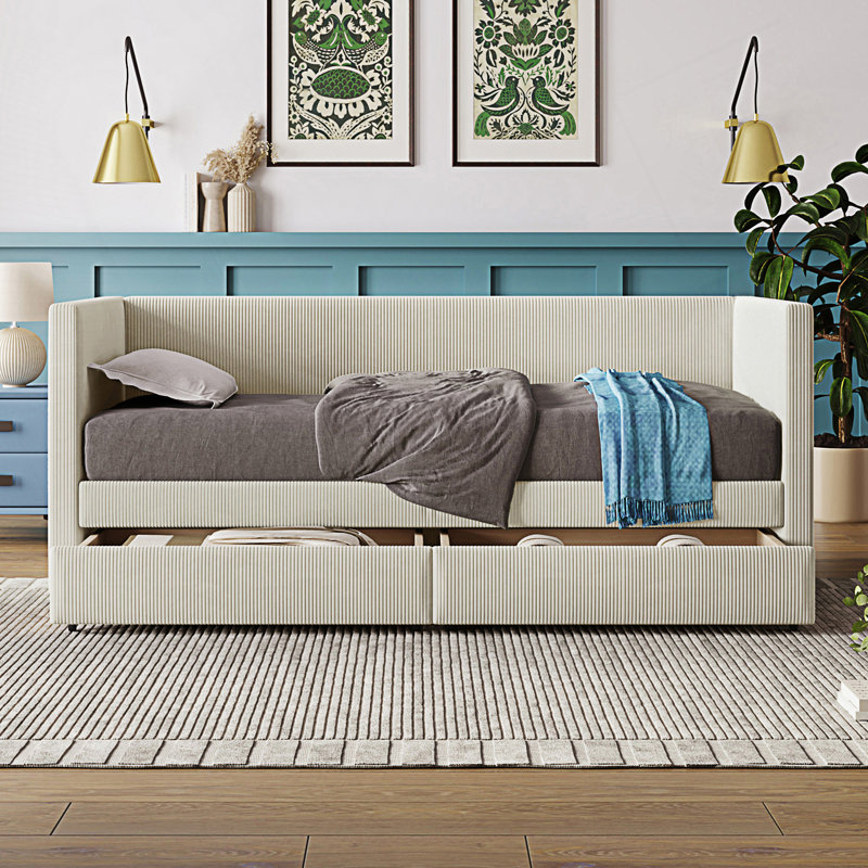 Modern Twin Size Daybed With Two Drawers And Wood Slat