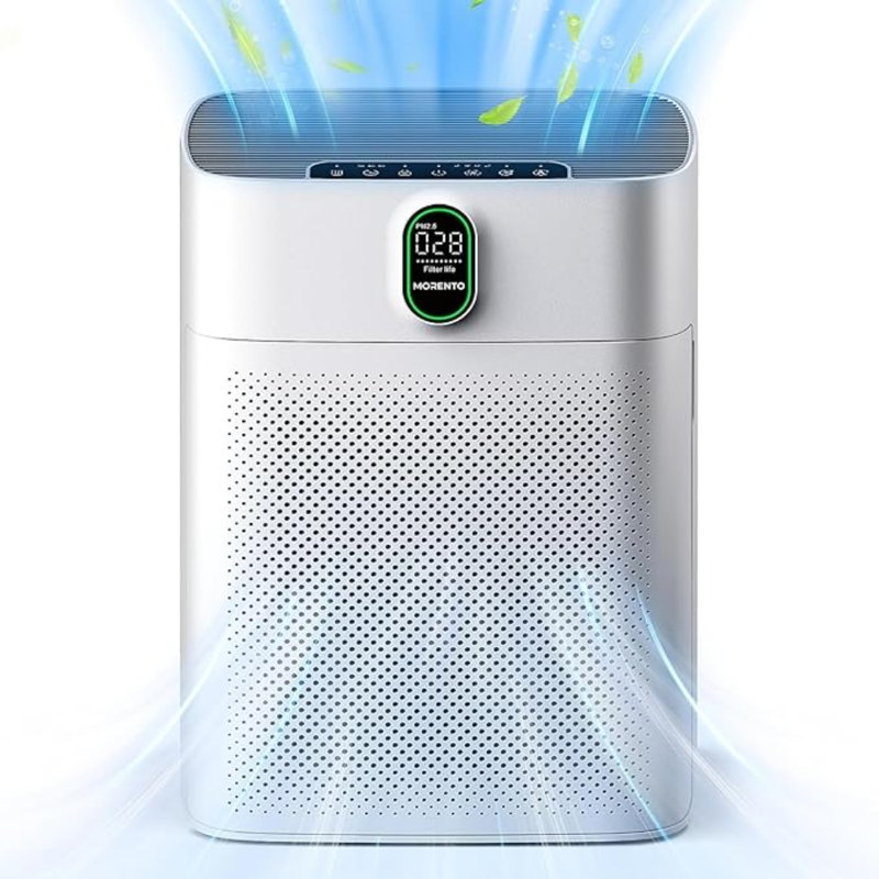 Purificateurs d'air Morento pour la grande pièce de la maison jusqu'à 1076 pieds carrés avec capteur de qualité de l'air pour affichage 2,5 po, pour entrée d'air à double face, 24Db, blanc, paquet de 1