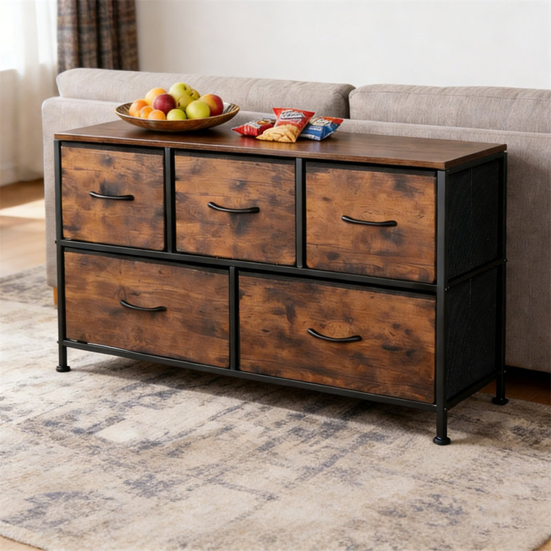 Fabric Dresser for Bedroom with 5 Drawers, Brown
