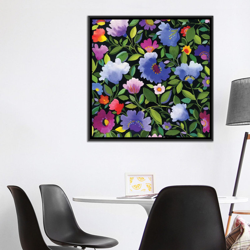 «India Garden II», reproduction sur toile, H 37 po x l 37 po x P 1,5 po, Toile avec cadre noir, Pas de tapis