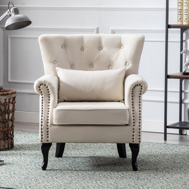 Kimmie Upholstered Club Chair, Beige Linen
