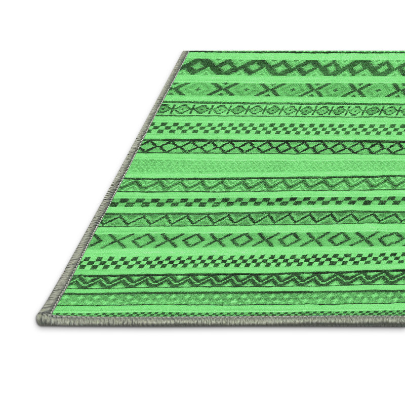 Tapis lavables à la machine à motif abstrait vert émeraude 2273, Rectangle 4 pi x 6 pi