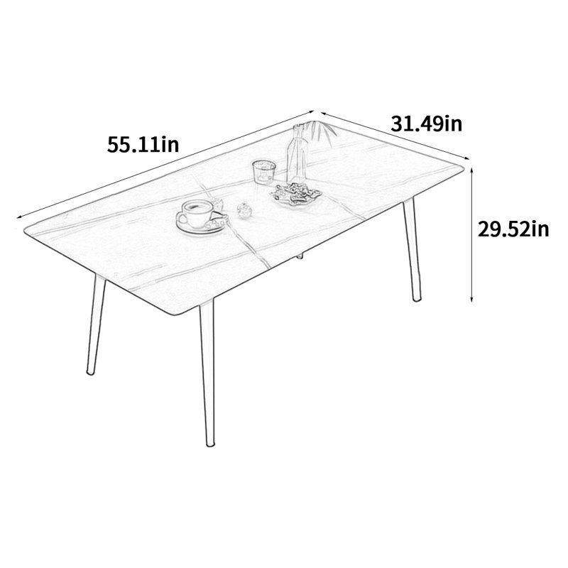 Gray Rectangular Rock Slab Dining Table, 29.52"H x 55.11"L x 31.49"W