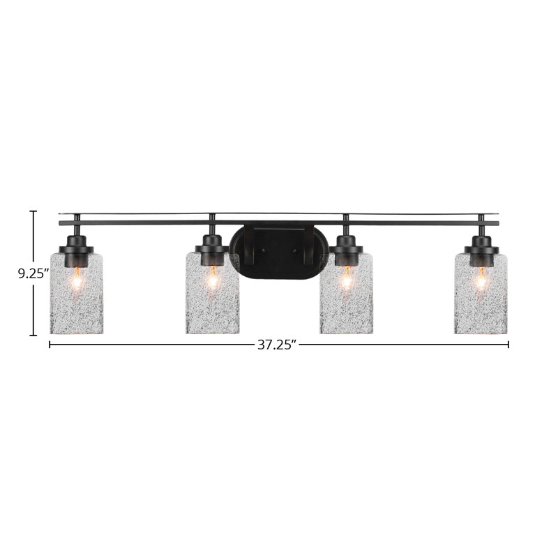 Barre d'éclairage de salle de bain 4 lumières Odyssey avec verre à bulles 4 ", Noir mat
