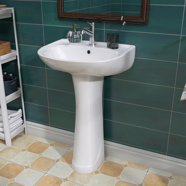 ZEAFIVE Pedestal Bathroom Sinks 32" Tall White U-Shaped Vitreous China ...