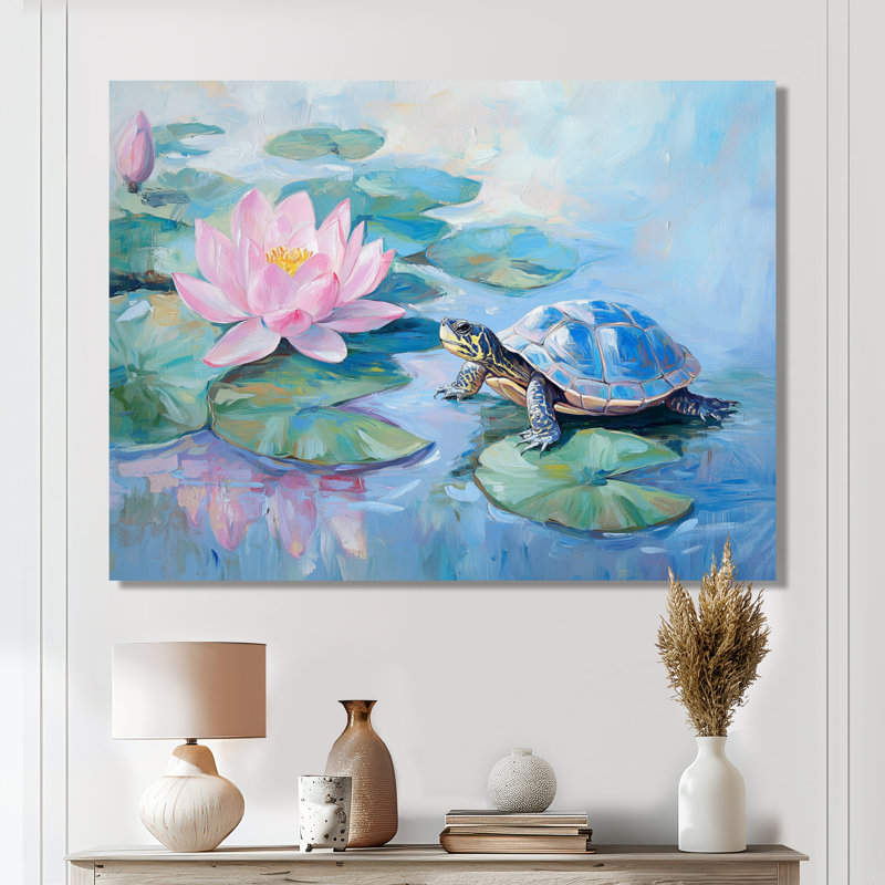 Tortue dans l'eau, lis, art mural en métal, tortue, H 12 po x l 20 po