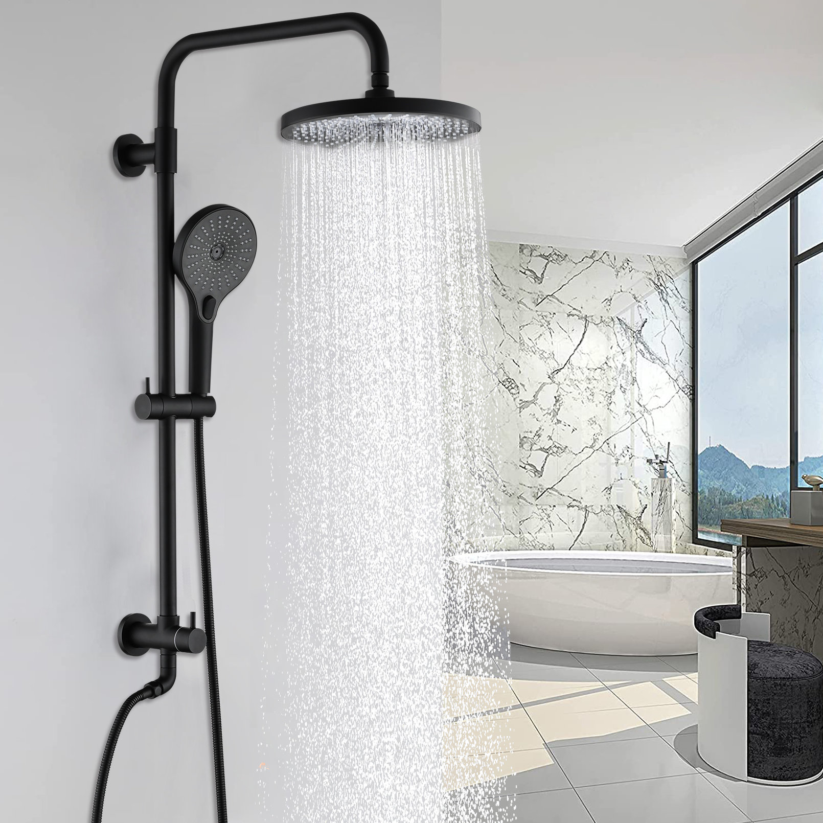 Dornberg Bath Rain Shower Head with Built-in Shower System in