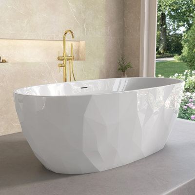Baignoire de trempage autoportante avec bonde centrale l 59 po x P 30 po x H 23,6 po
