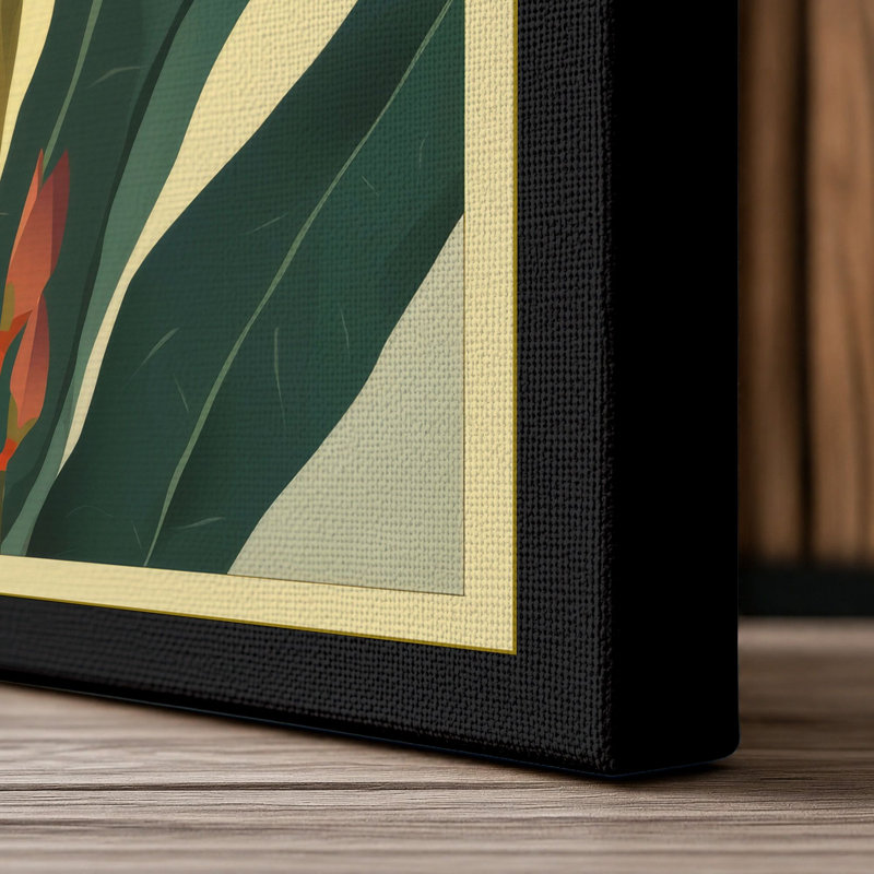 Orange Bloom Botanical - Wrapped Canvas, 36x24 - 91.4 x 61.0 cm, Black Border