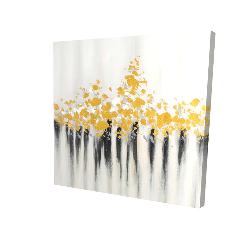 Abstract Gold Flowers Canvas - Gray Pattern Home Decor Art