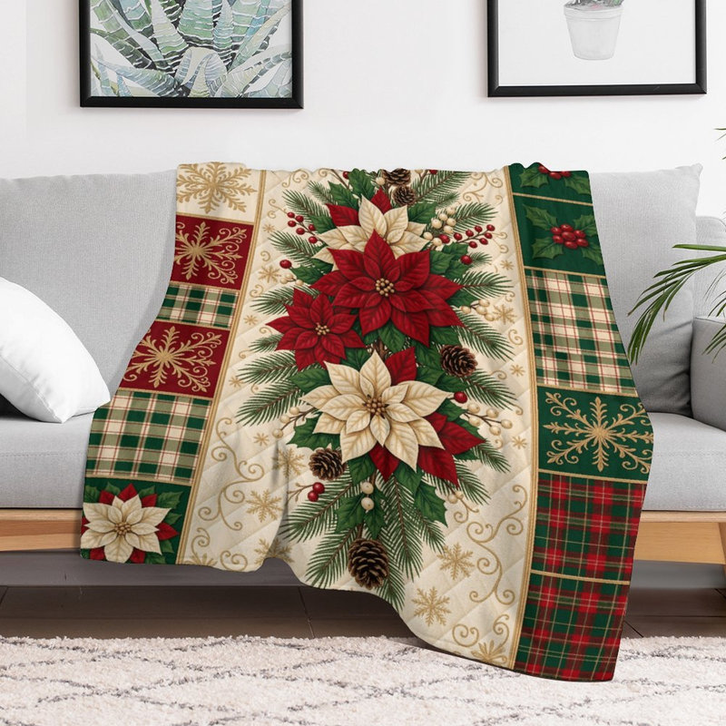 Jeté en flanelle Poinsettia Pinecone Luxury, 30 po x 40 po