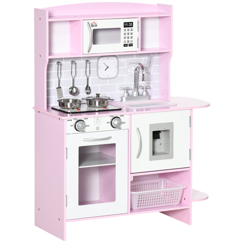 Alfie-James Children Wooden Play Kitchen Lights Sounds Storage Age 3-6 Kids Pink