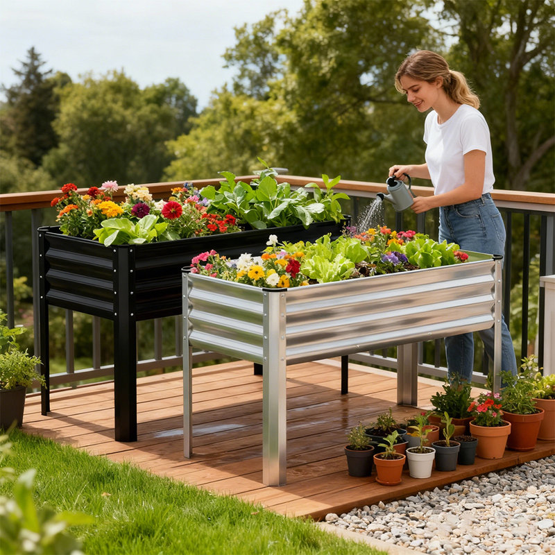 COMHOMA 2 Pack Raised Garden Bed With Legs 4X2x2.5Ft,Large Elevated Galvanized Metal Planter Box With Drainage Holes,Outdoor Growing Kit With Gloves Tools For Backyard Patio Lawn,Black