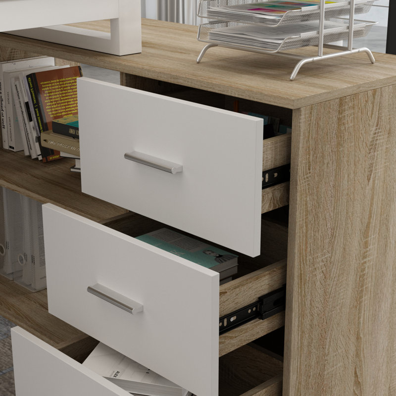 Bureau en L Venancia, Burlywood / blanc