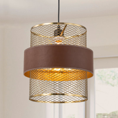 Ollia 1 - Light Brass Gold/Brown Leather Pendant