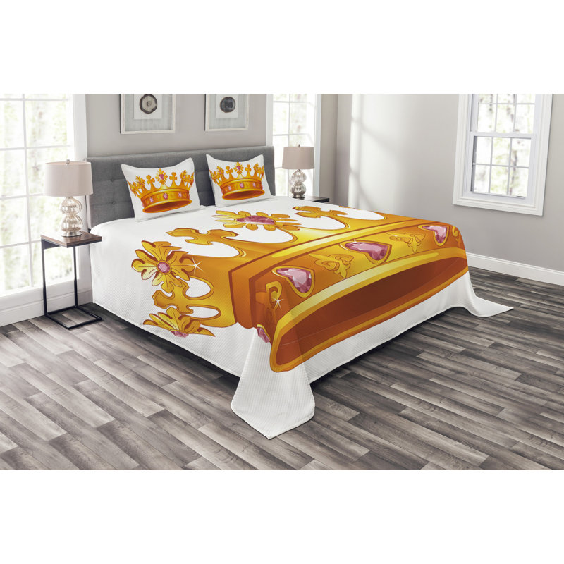 Adside Yellow/White/Pink Microfibre Bedspread Set, 220 x 264 cm