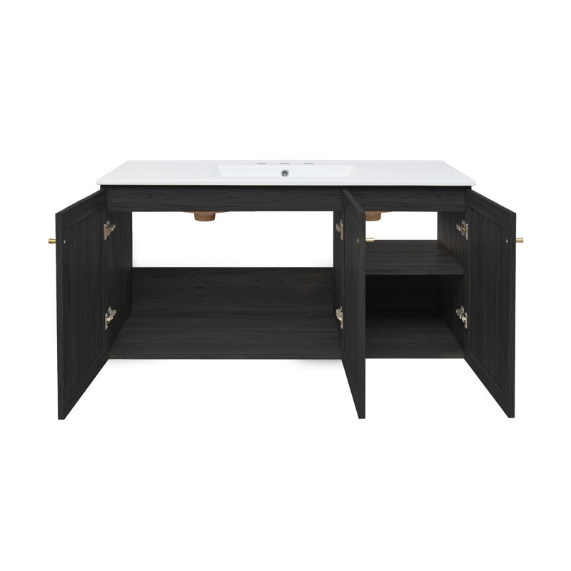 Meuble-lavabo mural 48 po en chêne noir Classe avec dessus de lavabo à 3 trous Classe, Chêne noir, Blanc, 8" Widespread