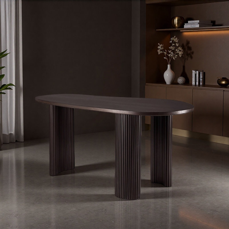 Black Creative Shaped Design Solid Wood Desk, 29.52" H x 62.99" W x 31.49" D