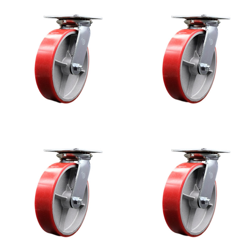 Polyurethane and Cast Iron Caster, Red