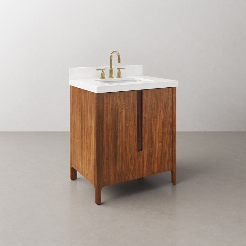 Sequoia 30 In. Single Sink Whitebrook Quartz Countertop Bath Vanity With Faucet, Noir Juglans, Gold