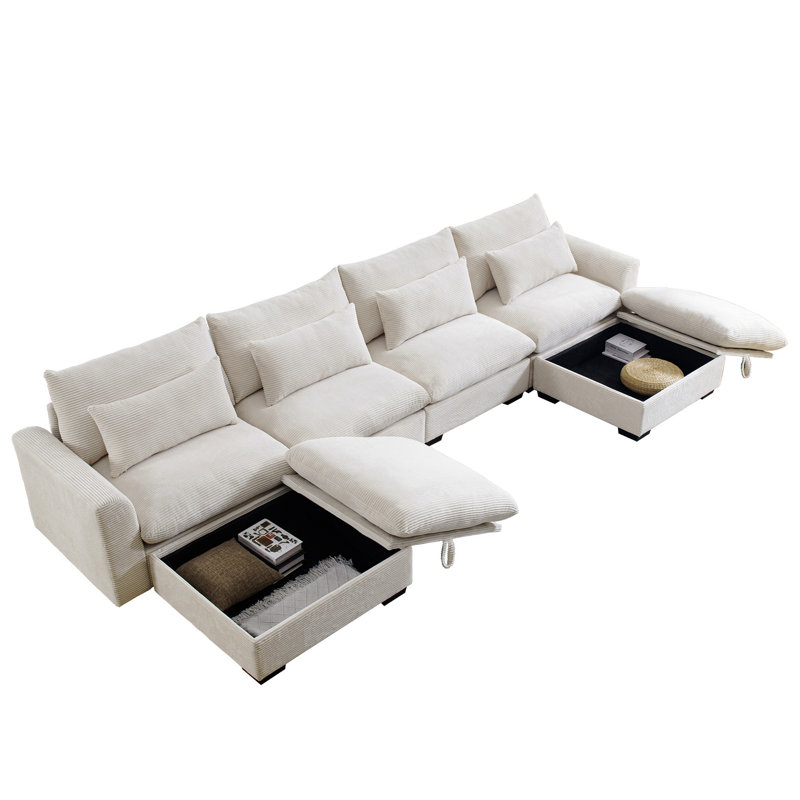Canapés modulaires en velours côtelé Big Big, Velours côtelé beige