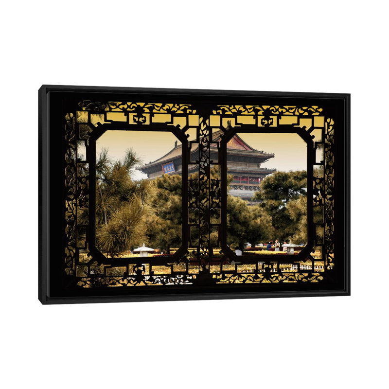« china-window view v », reproduction de photo sur toile tendue en noir et vert, H 18 po x l 26 po x P 1,5 po, Pas de tapis