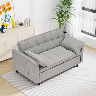 54.30" Corduroy Modular Sectional Sleeper Sofa, Loveseat with Pull Out Bed for Living Room Light Grey Couch